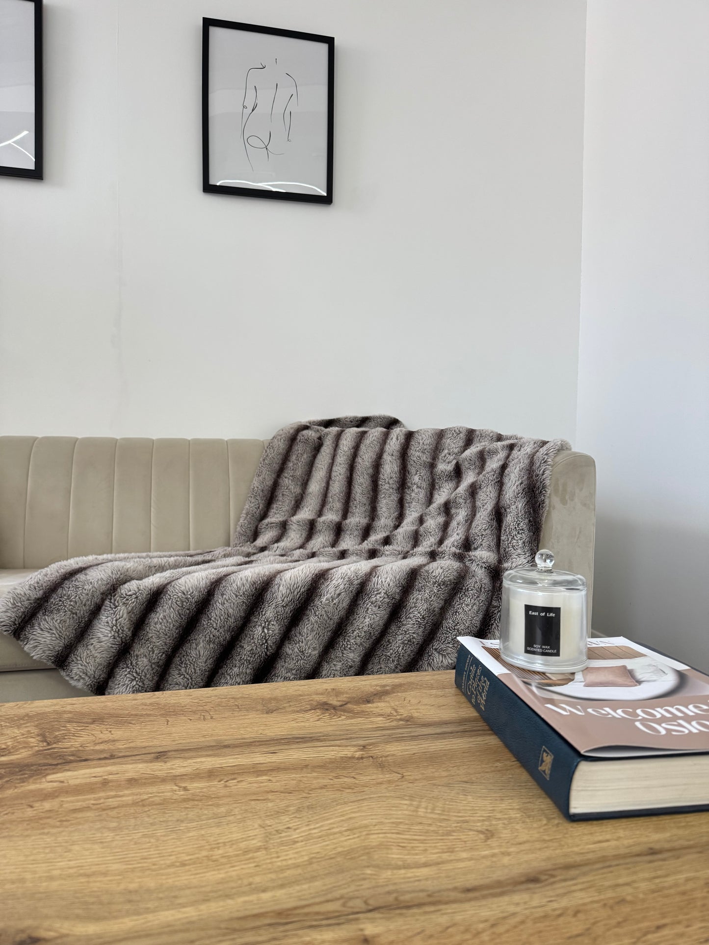 Luxury Faux Rabbit Fur Plush Throw - Milky White